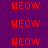 Red pixelated text 'MEOW' repeated across a purple background with white rectangular overlays in various positions.