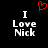 Black background with white text "I Love Nick" and a red pixelated heart symbol above the text.