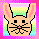 Pixelated bunny face with pink ears and black eyes, transitioning to text reading 'Happy Easter!' on a pastel gradient background.