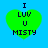 Four identical green heart-shaped icons with black text "I LUV U MISTY" on a blue background, arranged in a
