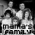 Black-and-white pixelated image of a group with text 'mama's family' at the bottom, showing two versions where one figure changes pose.