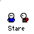 Pixel art buddy showing a blue-shirted character with white face and red 'CP' prop, some frames with speech bubbles containing text like 'Whatru', 'staring at?', and 'Idunno yet'
