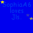 Blue background with repeated text "SophiaA6 loves Jls." and scattered yellow and purple stars.