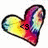 A heart-shaped icon with a rainbow gradient outline and yellow center, displaying text that changes between '48' and 'Katie'.