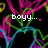Pixelated text fragments and colorful neon lines on a black background with gray overlay.