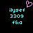 Pixelated cyan text and a pink heart icon on a black background, with identical text blocks on both sides.