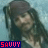 six identical pixelated images showing a person with long dark hair, wearing a brown cap and dark clothing against a light blue background