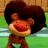 Pixelated cartoon character with large afro hair, wide open mouth showing teeth and tongue, brown skin tone, green background, static single-frame image.
