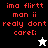 Pixelated text in red reads "ima flirtt man ii really dont care:" with a white star icon on black background and a black star icon on white background.