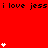 Red background with repeated black text "i love jess" and white heart symbols in varying vertical stacks across the frame.