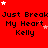 Red background with repeated text "Just Break My Heart Kelly" and scattered white/pink stars, animated star movement.