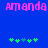 Blue background with pink pixelated text "Amanda" at top, green and blue puzzle-piece icons below in two