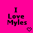 Bright pink background with black pixelated text reading "I Love Myles" and a small pixelated heart symbol below the text.