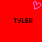 Red background with pink pixelated heart above two black 'TYLER' texts in blocky font.