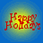 Four identical pixelated 'Happy Holidays' text icons arranged in a on blue background with yellow-green gradient circles