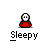 Pixelated character in red shirt with white face, eyes closed, labeled 'Sleepy' below; one frame shows a small diagonal line above the head.