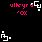 Pixelated pink text 'allegro rox' appears above white geometric shapes on a black background, with visible animation changes in shape positions across frames.
