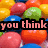 six text over a background of colorful gumballs, each displaying distinct text in different colors and fonts
