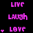 Pixelated pink text and star symbols on black background, with animated star count changes across repeated of 'LIVE', 'LAUGH', 'LOVE' text