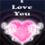 A pixelated image with 'I Love You' text above a glowing pink heart on a dark background.