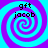 Four identical spiral patterns in cyan and purple with 'gft jacob' text in black pixelated font at top-left of each spiral.