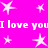 Bright pink background with white pixelated stars and repeated "I love you" text in a blocky font.