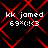 Red diamond lattice pattern with white text 'kk jomed 69%(:!:)3' repeated across four quadrants on black background.