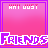 Pixelated pink and purple with repeated text elements, featuring 'WHY JUST' at top corners and 'FRIENDS' across the middle in bold stylized letters
