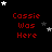 Red text 'Cassie Was Here' on black background with white and gray stars in various positions