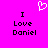 A static image with a bright pink background displays two identical text blocks reading "I Love Daniel" in black pixelated font, each accompanied by a white heart symbol above.