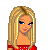 Pixelated avatar of a blonde woman in red top and blue skirt with orange text 'PoOr Thing' below.