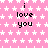 Pink background with white star pattern and repeated black text "i love you" in pixelated font.