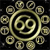 Static pixelated icon featuring a golden spiral design surrounded by circular motifs on black background.