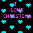 Pixelated cyan hearts float on black background with repeated pink text 'I LOVE CHRISTINA' in multiple positions.