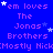Blue background with repeated text 'em loves The Jonas Brothers Mostly Nick' in purple, scattered white and light blue stars.