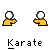 Animated contact sheet of 11 karate-themed buddy icons showing a yellow stick figure performing various martial arts poses with white circular heads, some frames including the text "ouch" and multiple figures in motion sequences.