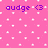 Pixelated pink background with scattered white squares and purple text reading 'audge <3' in a retro digital style.
