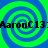 Four identical spiral patterns in blue and green with repeated text "AaronC13" overlaid in black pixelated font across the image.