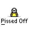 Animated contact sheet of a pixel art character with multiple frames showing different poses and text bubbles, all labeled "Pissed Off" below each frame.
