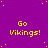 Purple background with yellow pixelated text 'Go Vikings!' repeated across the image, scattered small yellow dots resembling stars.