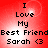 Red background with pixelated text reading "I Love My Best Friend Sarah <3" in four identical , each showing a bright white light effect at different positions