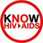 Red circular border enclosing black and red text reading "KNOW HIV/AIDS" on a white background.