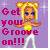 Pixelated static buddy icon featuring a cartoon character with blonde hair and sunglasses, standing against a purple background with pink text reading "Get Your Groove On!!!".