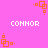 Pixelated pink background with orange square patterns and white text reading "CONNOR" in four locations.