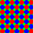 Four distinct patterned sections arranged in a : red-blue-green floral, black-white-gray geometric, yellow-cyan-pink star-like, and solid gray
