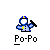 Pixelated static icon of a cartoon police officer with blue uniform and yellow accents holding a black baton, below which is the text "Po-Po" in pixelated font on gray background.