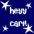 Blue background with white stars and repeated text 'heyy' and 'cam!' in pixelated font.