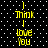 A 4-frame animated contact sheet showing yellow text on a black dotted background with white dots, displaying the phrase "I Think I Love You" in sequential animation frames.