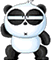 nine identical cartoon panda figures with black and white coloring, each wearing dark sunglasses with a single horizontal white stripe across the lenses