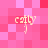 Pixelated pink background with four identical light yellow 'catly' text icons arranged in a layout, each icon featuring a stylized lowercase font and a small downward-pointing arrow beneath the text